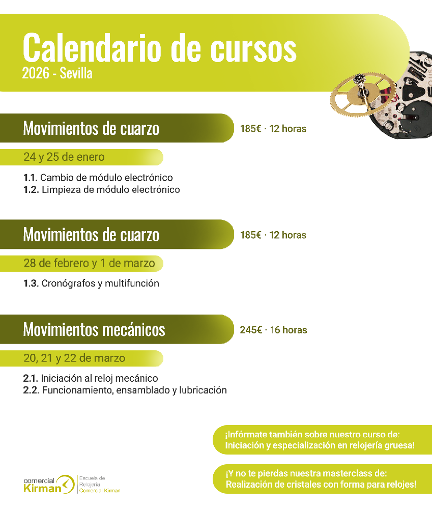 Calendario Cursos Relojería Enero-Marzo 2026